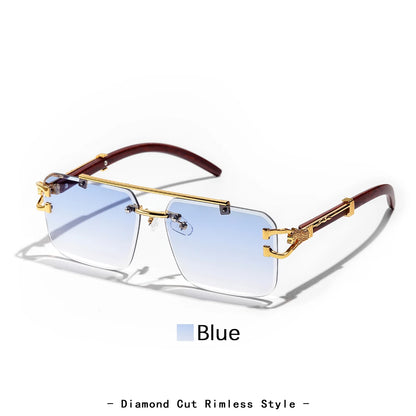 Ruiao Rimless Pilot Luxury Designer Brand Square Sunglasses Diamond Cut Shades UV400 Frameless Eye Glasses for Men And women