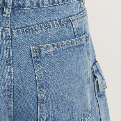 Trendy Women's Denim Workwear | Street Style Black & Grey Multi-Pocket Jeans | American Casual High-Waist Functional Design