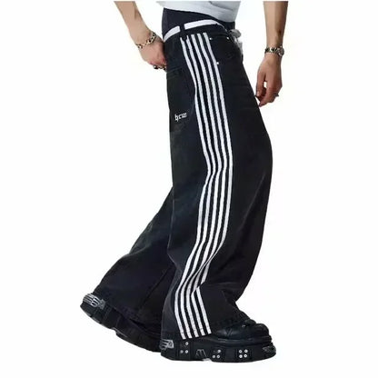 Y2k New Harajuku Retro Cherry Blossom Embroidered Blue Loose Jeans for Mens and Womens Gothic Fashion Low Waist Wide Leg Jeans