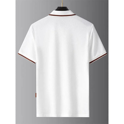 New Style Turn-down Collar Summer Casual Short-sleeve Men's Business Polo Collar Stylish Color-block Stripe T-shirt