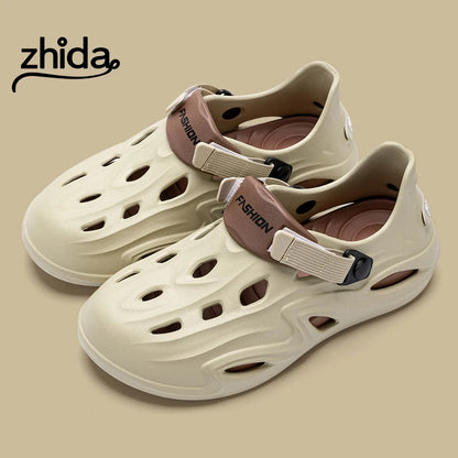 ZHIDA Men Summer Anti-slip Soft EVA Slippers Male Outdoor Hole Garden Sandals Casual Breathable Comfortable Flat Indoor Shoes