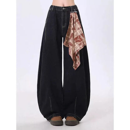 2025 NEW Women's Splicing Blue Jeans High Street Straight Leg Fashion Y2K Style American Spring Oversized Women's Loose Jeans