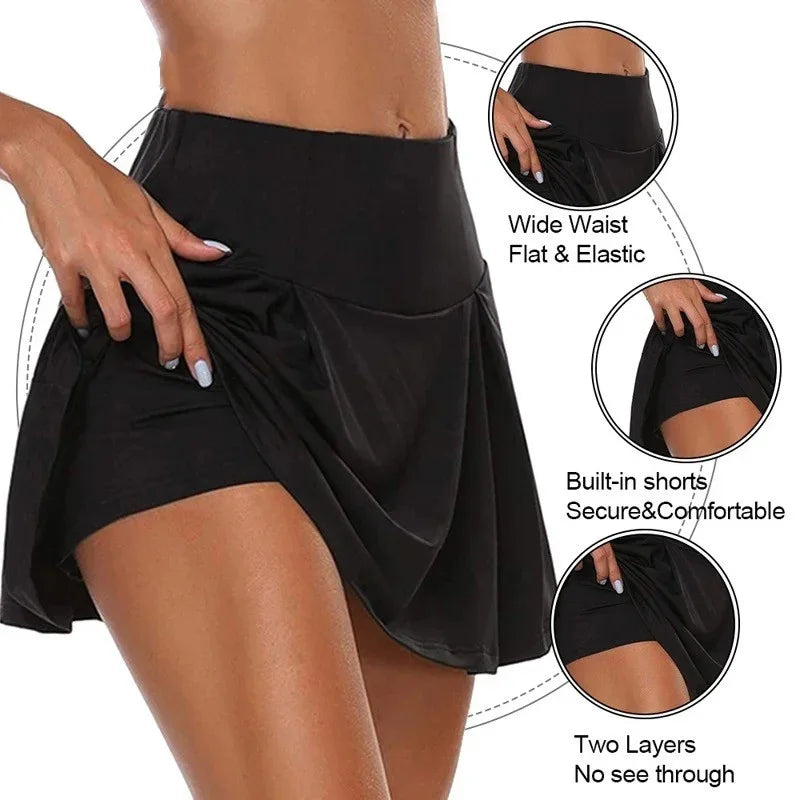 Summer fashion explosion women solid color outdoor sports fitness running yoga quick dry fake two running skirts