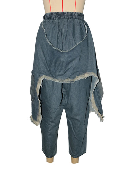 Jeans Women Harem Pants Hole Elastic Waist Tassels Washed Denim Pants Punk Y2k Streetwear 2025 Ripped Ankle Length Trousers