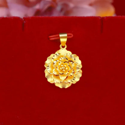Women's 24K Gold (AU999) Stylish Flower Pendant | Openwork flower, micro-diamond halo with magnetic closure