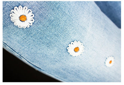 Women's Denim Bell Bottoms High Waist Tight Elastic Long Legs Daisy Embroidered Printed Spicy Girl Slim Straight Jeans UDUE