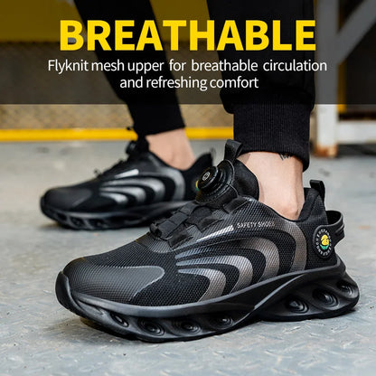 Rotary Buckle Work Sneakers Protective Shoes Lightweight Safety Shoes Puncture-Proof Anti-smash Steel Toe Shoes Work Footwear
