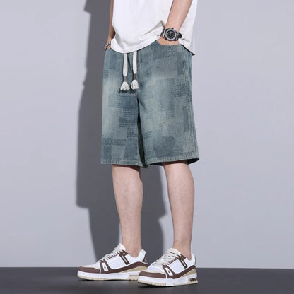 Casual Mens Clothing Baggy Denim Shorts Summer Fashion Starry Sky Pattern Elastic Waist Shorts Men Streetwear Short Jeans Korean