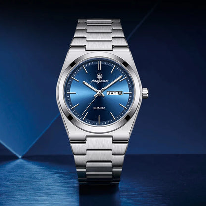 PENGAGAR Luxury Men Watch Date Week Waterproof Luminous Stainless Steel Watch For Man Casual Quartz Men's Watches Male Sport+Box