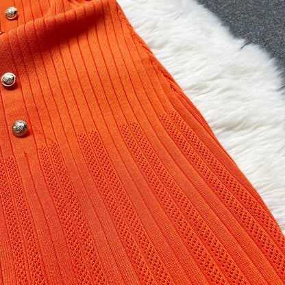 YuooMuoo 2025 Summer Women Knitted Long Dress Brand Fashion O-neck Buttons Bodycon Sweater Dress Elegant Lady Office Vestidos