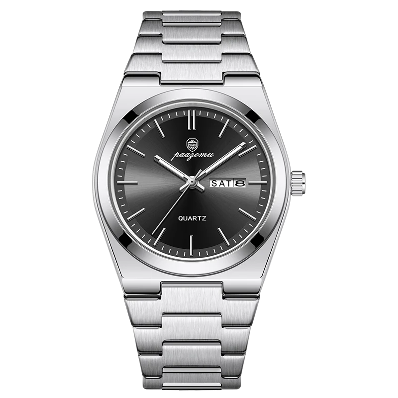PENGAGAR Luxury Men Watch Date Week Waterproof Luminous Stainless Steel Watch For Man Casual Quartz Men's Watches Male Sport+Box