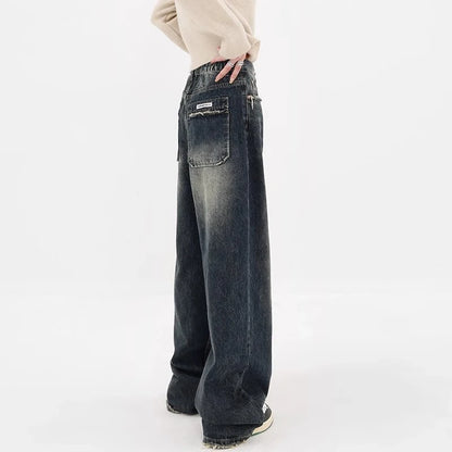 Harajuku Y2K Loose Jeans Women's Streetwear Retro Fashion High Waisted Pants High Street Loose Wide Leg Denim Pants Women