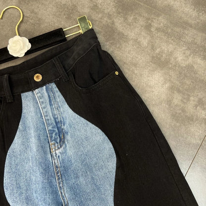 PREPOMP 2022 Summer New Arrivals Blue Denim Patchwork Long Pants Women Full Length Jeans Streetwear GF672