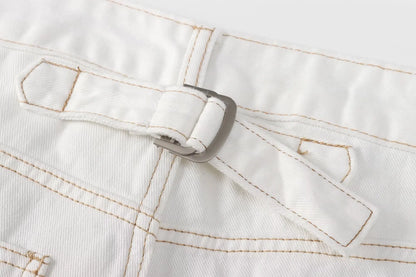 Maxdutti Vintage Loose Mom White High Waist Jeans Wide Leg Jeans Women With Contrasting Stitching Casual Trousers