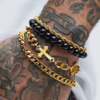 Titanium Steel Bracelet Set With Adjustable Multi-Layer Twisted Chain For Men And Women | Dark Hip-Hop Style Daily Accessory