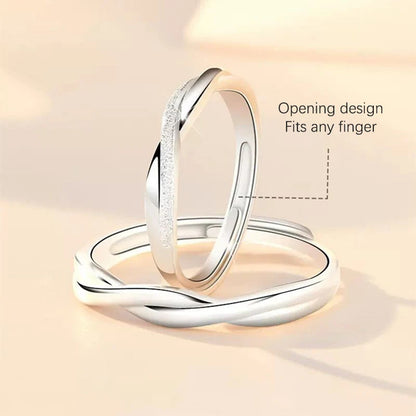 Fashion Couple Rings Set Silver Color Simple Opening Adjustable Finger Ring Light Luxury Jewelry For Women Men Anniversary Gift