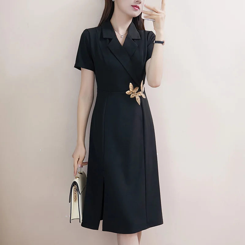 Plus Size Women's Summer Suit Dress with Drapey Business Wear Classy Elegant Goddess Style Fat mm Slimming Look Skirt
