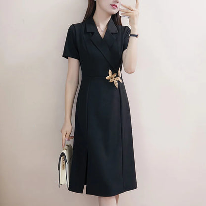 Plus Size Women's Summer Suit Dress with Drapey Business Wear Classy Elegant Goddess Style Fat mm Slimming Look Skirt