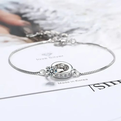 925 Sterling Silver Simple Geometric Double Ring Women's Zircon Bracelet, Lock The Vows, Luxury Jewelry Accessories