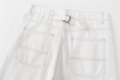 Maxdutti Vintage Loose Mom White High Waist Jeans Wide Leg Jeans Women With Contrasting Stitching Casual Trousers
