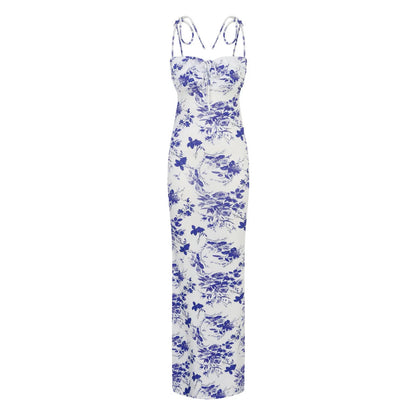 Summer Bodycon Maxi Dresses For Women Trendy Boho Floral Print Sundress Sleeveless Spaghetti Straps Vacation Beach Long Dress