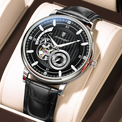 POEDAGAR Sports Luxury Men Clock Waterproof Luminous Man Watch Hollow Tourbillon Automatic Mechanical Leather Men's Watches Male