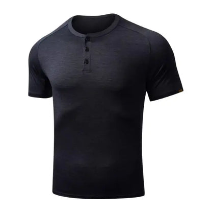 100% Merino Wool Henley T-Shirts Men Merino Short Sleeve Shirts Sports Running Everyday Tee Top Wicking Breathable Anti-Odor