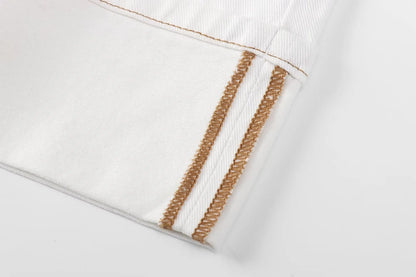 Maxdutti Vintage Loose Mom White High Waist Jeans Wide Leg Jeans Women With Contrasting Stitching Casual Trousers