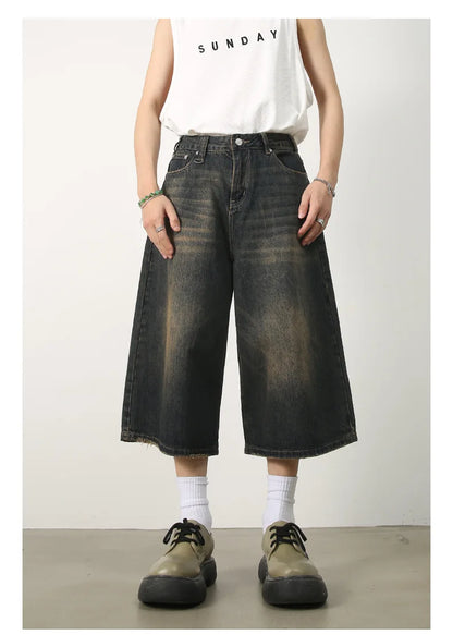 Women's Retro Wide Leg Baggy Casual Denim Shorts Harajuku Aesthetic High Waist Loose Shorts 2024 Summer Fashion Punk Shorts