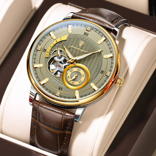 POEDAGAR Sports Luxury Men Clock Waterproof Luminous Man Watch Hollow Tourbillon Automatic Mechanical Leather Men's Watches Male