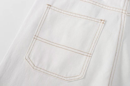 Maxdutti Vintage Loose Mom White High Waist Jeans Wide Leg Jeans Women With Contrasting Stitching Casual Trousers