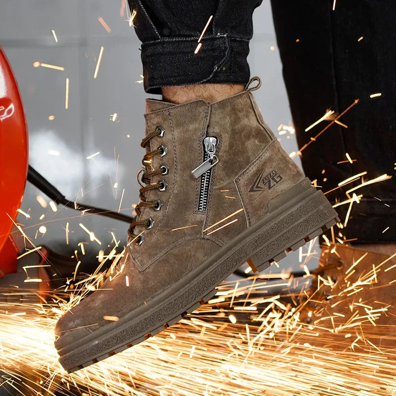 Latest 2024 Fashion Pig Skin Anti Scald Welding Shoes Indestructible Steel Toe Cap Nail Proof Men Safety Work Boots Sneakers