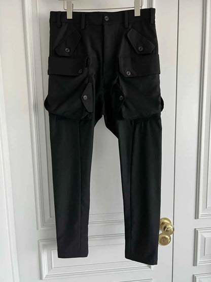 TOP-YAMAMOTO original design straight-leg trousers, woolen gabardine hip-hop skateboard trousers